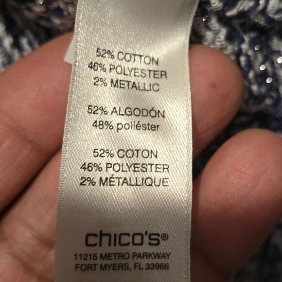 Chico's Womens Metallic Blue Crochet Cardigan Open Front  Sz 1 (M) - Sweater - Picture 7 of 8